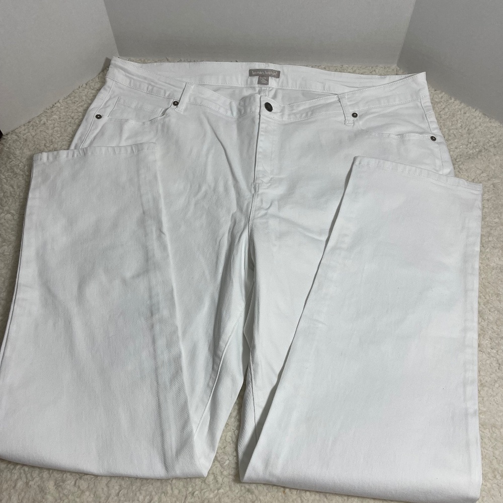 Woman Within White Jeans 24W Tall Stretch Straight Leg Plus Size Denim